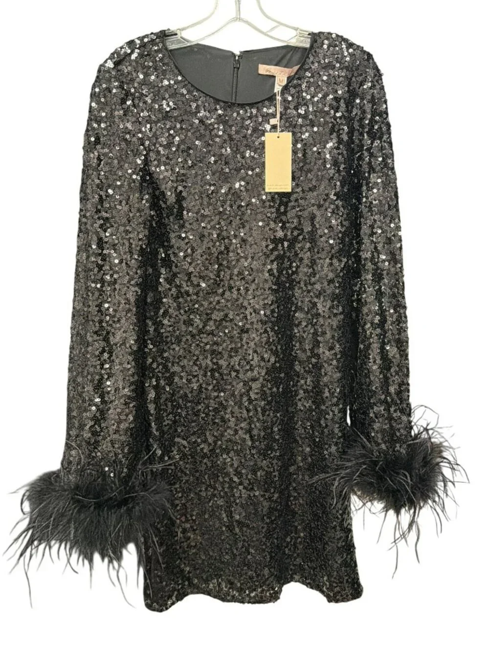 Anthropologie Hutch Sequin Feather Cuff Shift Mini Dress Medium New - Picture 4 of 7
